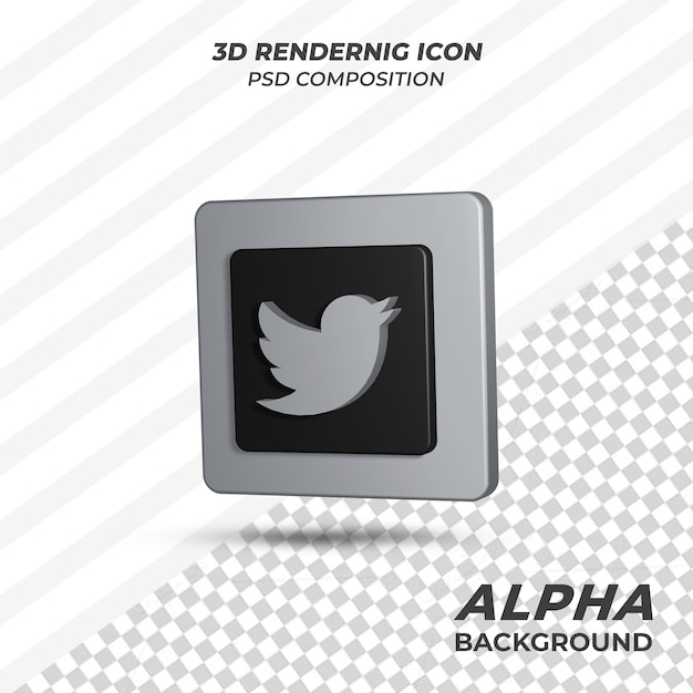 PSD icono de twitter en representación 3d