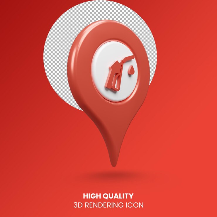 Icono de ubicación de gasolinera pin puntero de renderizado realista 3D