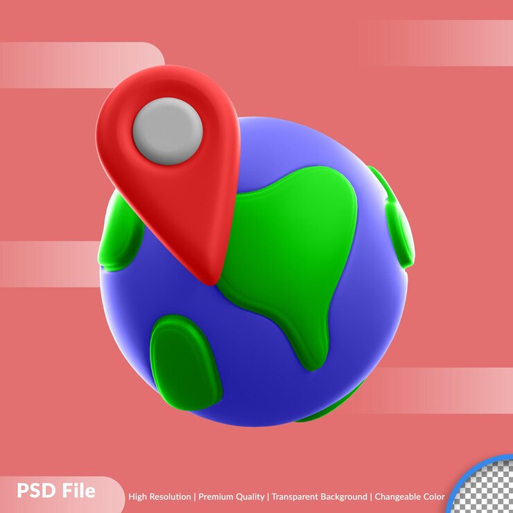 PSD icono de ubicación global de la tierra de renderizado 3d
