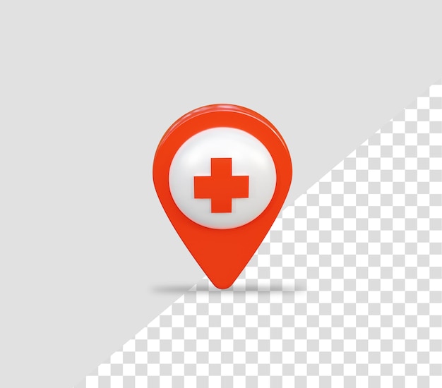 Icono de ubicación de hospital 3d mapa pin y gps