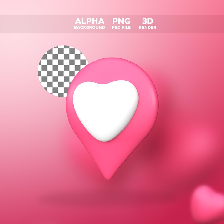 PSD icono de ubicación de mapas de amor de renderizado 3d para ilustración de diseño de san valentín