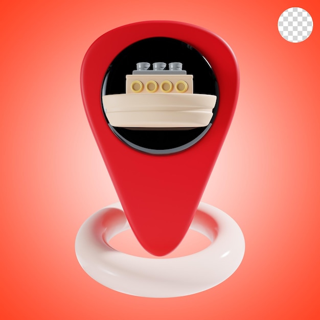 El icono de la ubicación del puerto en 3D.