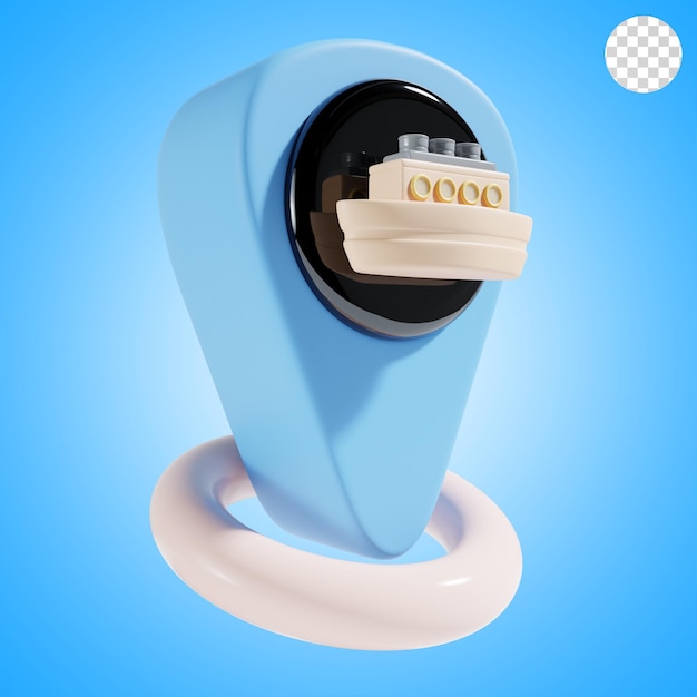El icono de la ubicación del puerto en 3D.