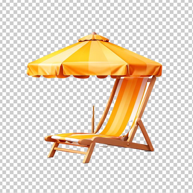 PSD icono de vacaciones vectorial realista en 3d cama de sol de playa con silla de cubierta de madera con paraguas