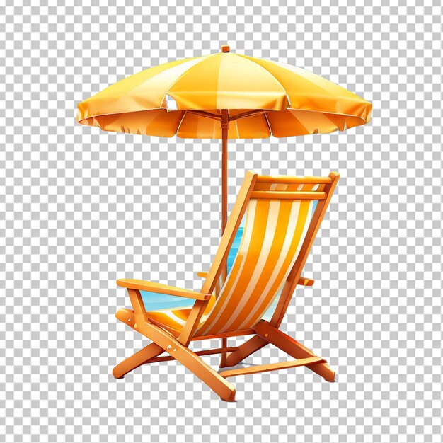 Icono de vacaciones vectorial realista en 3D cama de sol de playa con silla de cubierta de madera con paraguas