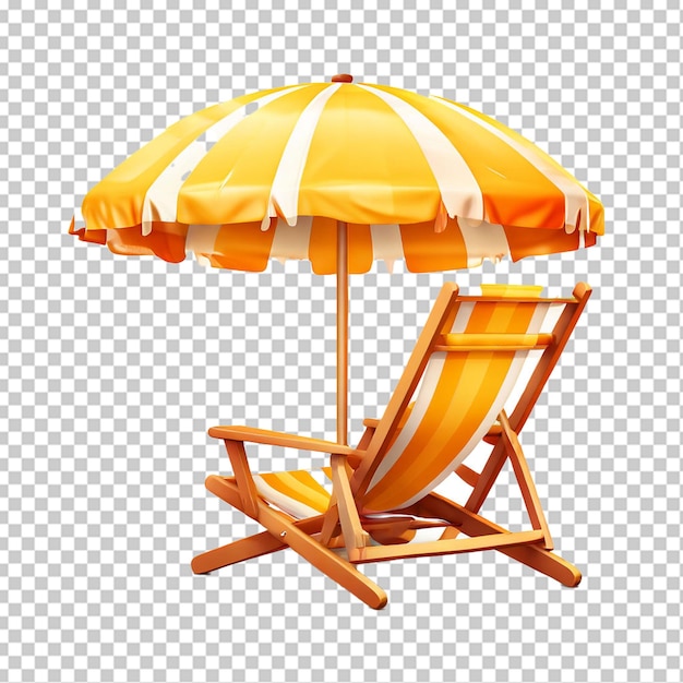 Icono de vacaciones vectorial realista en 3D cama de sol de playa con silla de cubierta de madera con paraguas