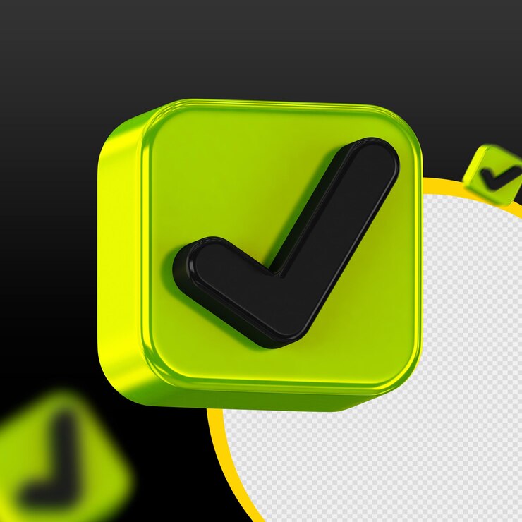 PSD icono verdadero realista 3d un signo verde y amarillo que dice comprobar su dedo en el centro