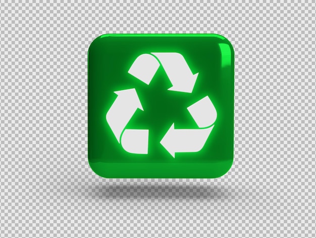 PSD icono verde 3d frontal con logo para reciclar sobre fondo transparente