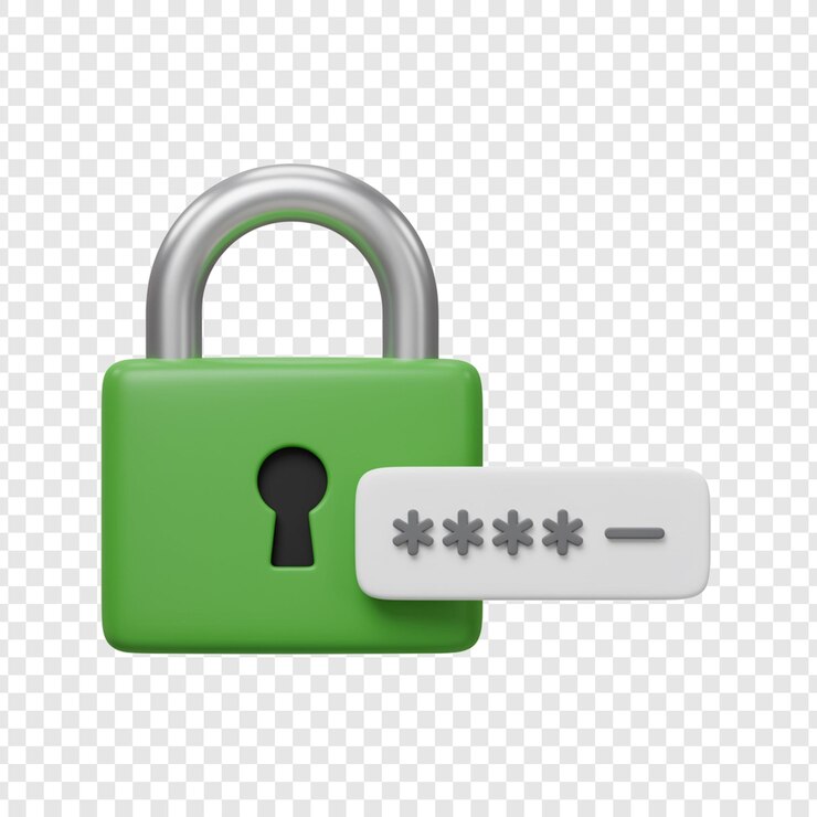 PSD icono verde de candado y contraseña para seguridad y privacidad en fondo transparente