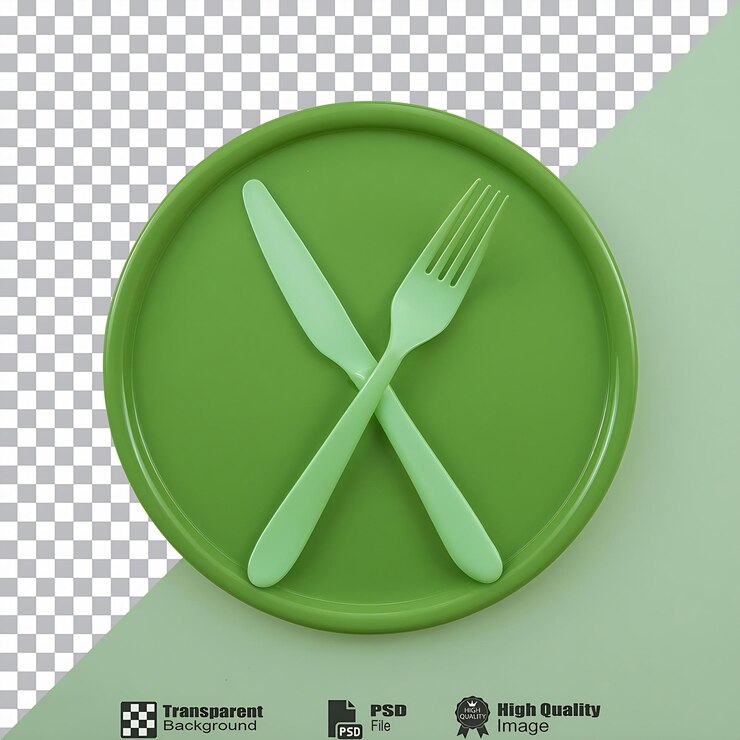 PSD el icono verde del tenedor y el cuchillo aislado sobre un fondo transparente
