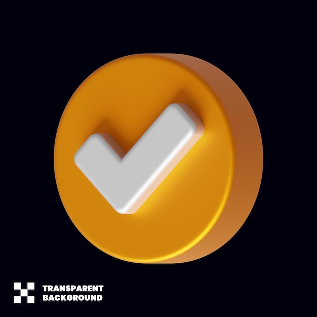 Icono de verificación de oro en renderizado 3D minimalista