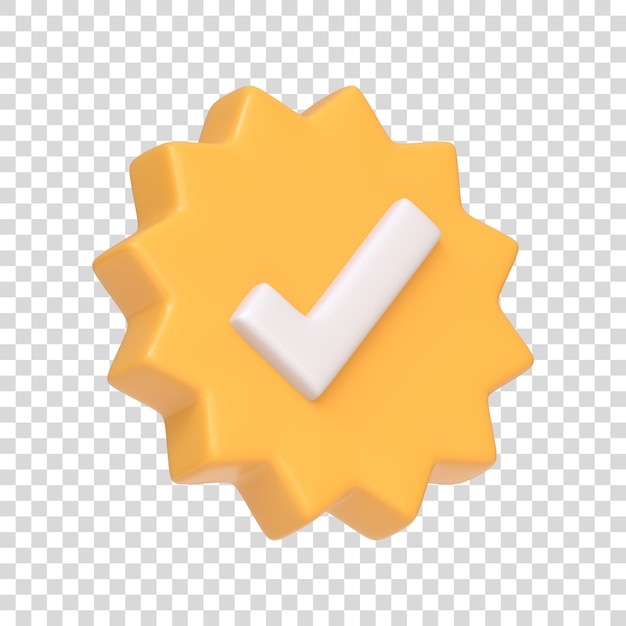 Icono de verificación de verificación amarillo aislado en fondo blanco Icono 3D signo y símbolo Estilo minimalista de dibujos animados