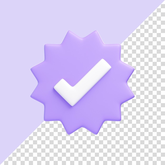 Icono de verificación de verificación púrpura aislado en fondo púrpura Icono 3D signo y símbolo Estilo minimalista de dibujos animados
