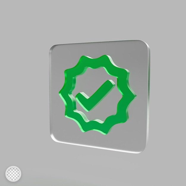 Icono verificado con efecto de cristal 3d render ilustración