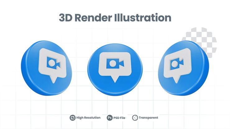 PSD icono de videollamada de renderizado 3d para promoción de redes sociales de aplicaciones móviles web