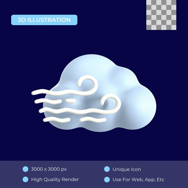 El icono del viento nublado en 3D