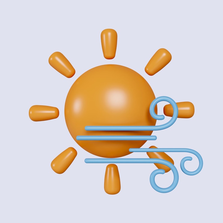 PSD icono de viento y sol 3d aislado en fondo gris ilustración de renderización 3d camino de recorte
