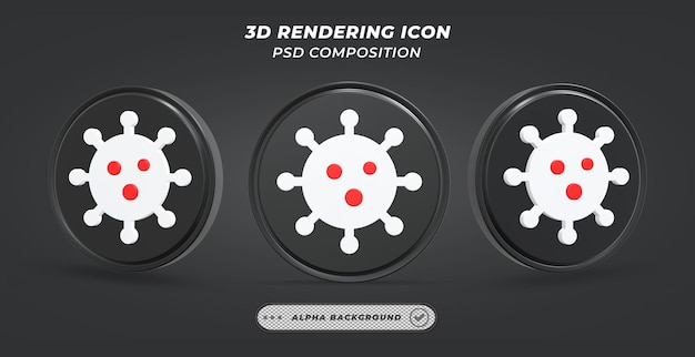 Icono de virus en blanco y negro en representación 3D