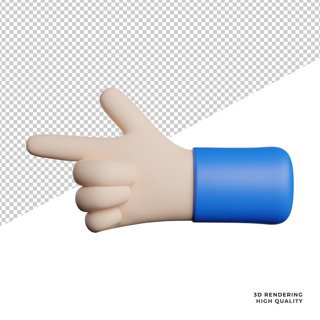 Icono de vista frontal de puntero de gesto de mano ilustración de representación 3d sobre fondo transparente