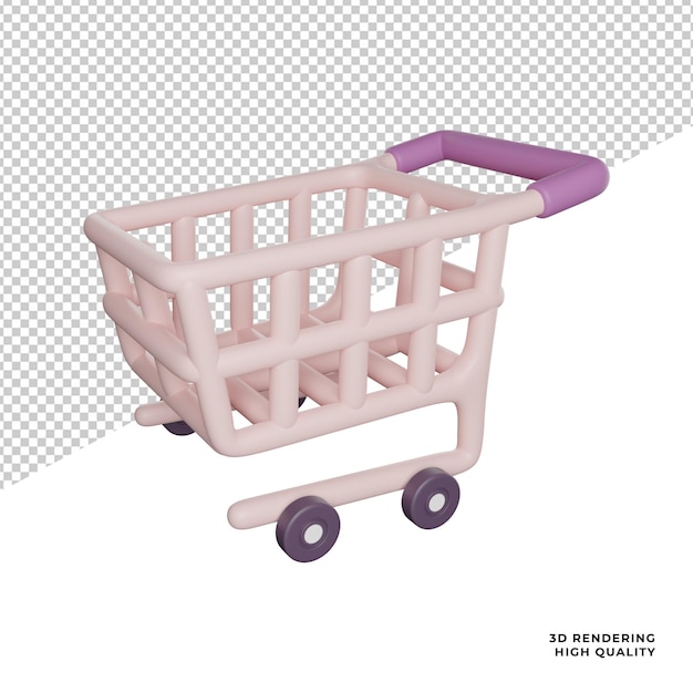 Icono de vista lateral de cesta de carrito de compras Ilustración de renderizado 3d sobre fondo transparente