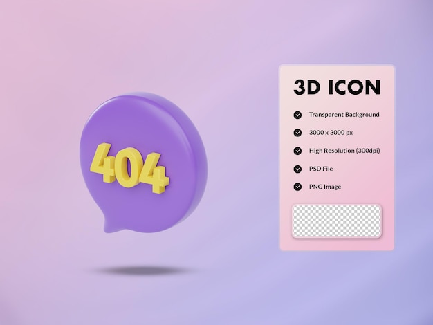 Icono de voz de burbuja 3D con advertencia 404. ilustración de procesamiento 3d