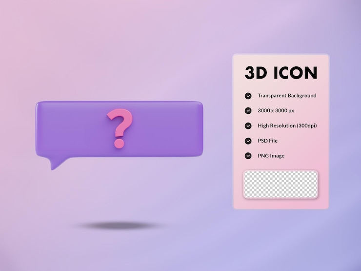 PSD icono de voz de burbuja 3d con signo de interrogación. ilustración de procesamiento 3d