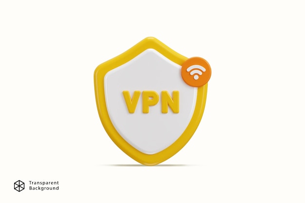 Icono de VPN seguro con escudo de protección Icono de concepto de seguridad en Internet Icono de renderización 3D