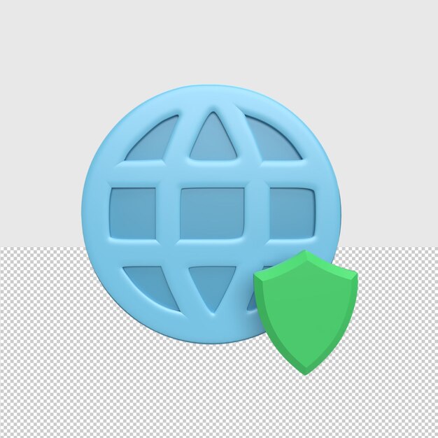 Ícono web 3D con el concepto de escudo ilustrado