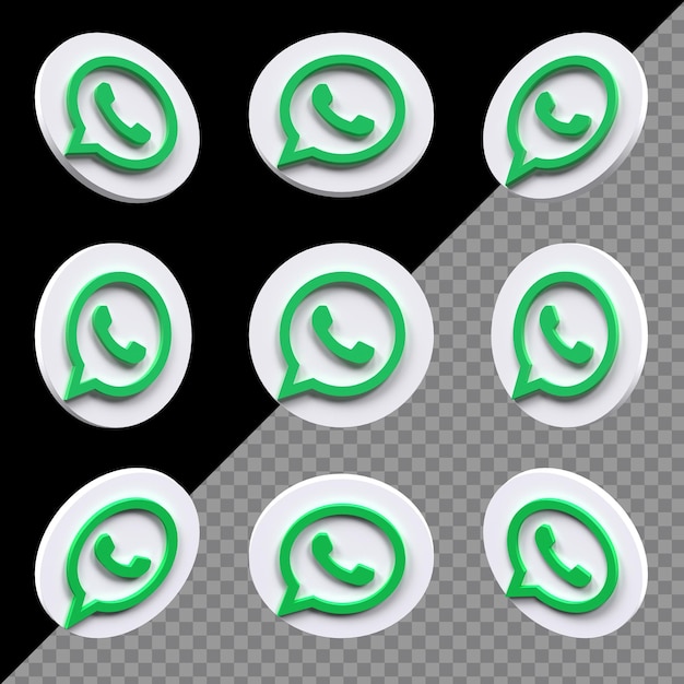 PSD icono de whatsapp 3d blanco redondo moderno en diferentes ángulos aislados