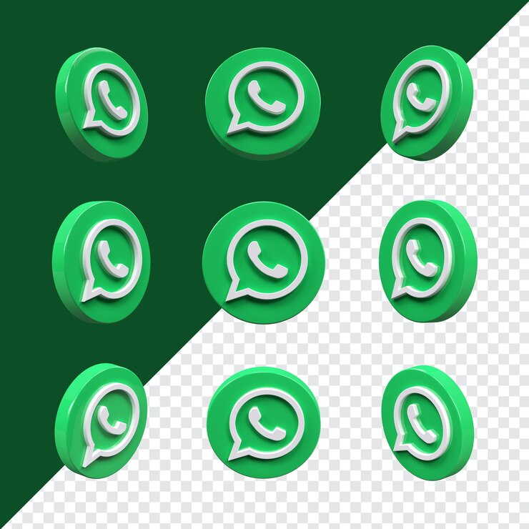 icono de whatsapp 3d establecido en nueve ángulos diferentes aislados