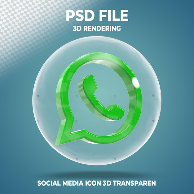 PSD icono de whatsapp 3d con estilo de vidrio