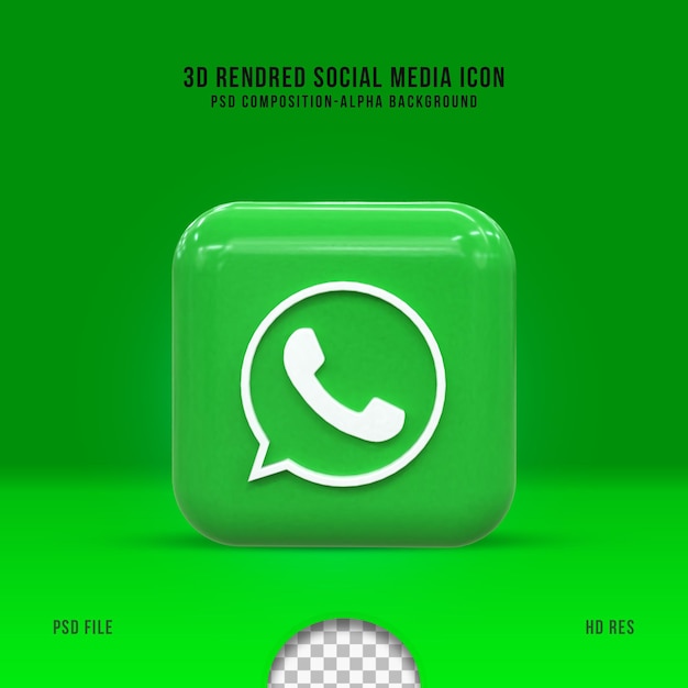 Icono de whatsapp de redes sociales 3d concepto 3d de redes sociales brillante colorido