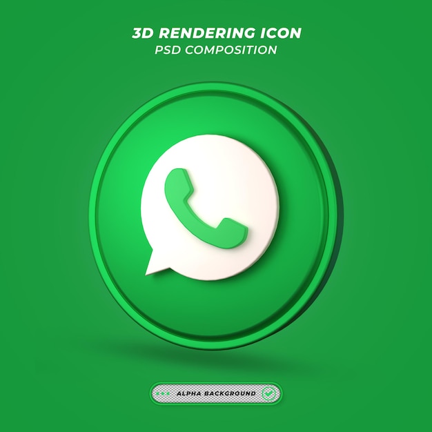 Icono de Whatsapp de redes sociales en renderizado 3D