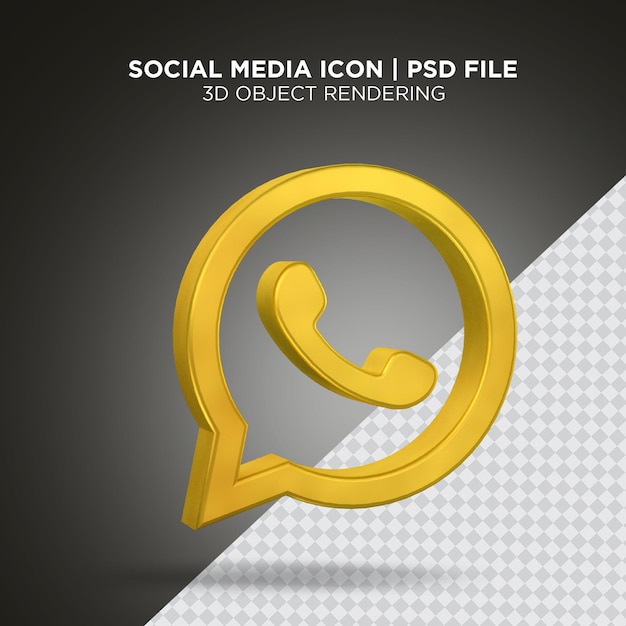 Icono de whatsapp de redes sociales representación 3d dorada archivo PSD