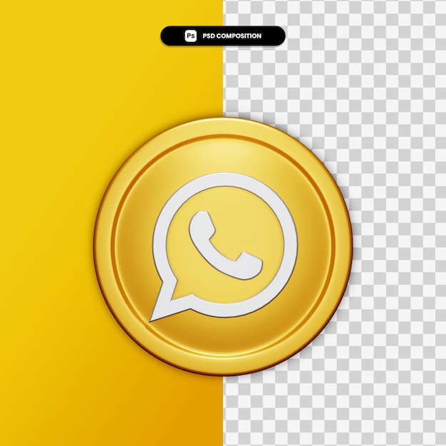 Icono de whatsapp de renderizado 3D en círculo dorado aislado