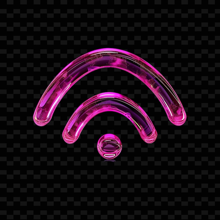 PSD icono wi fi 3d con ondas de señal hechas con acrílico congelado wi png forma de color neón de moda
