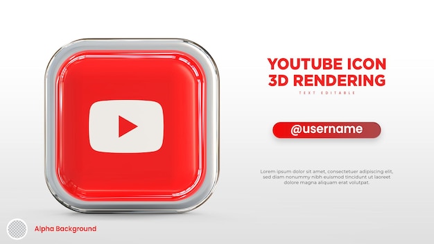 Icono de youtube aislado para plantilla de marketing en redes sociales en renderizado 3d