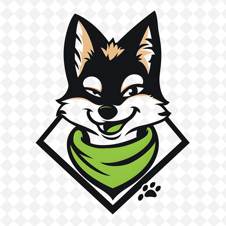PSD icono de zorro emblema triangular con estampado de pata frontera encantadora fo ilustración diseño artístico vectorial de animales