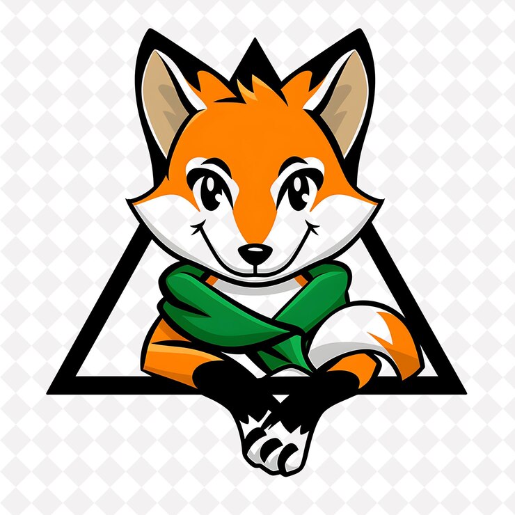 PSD icono de zorro emblema triangular con estampado de pata frontera encantadora fo ilustración diseño artístico vectorial de animales