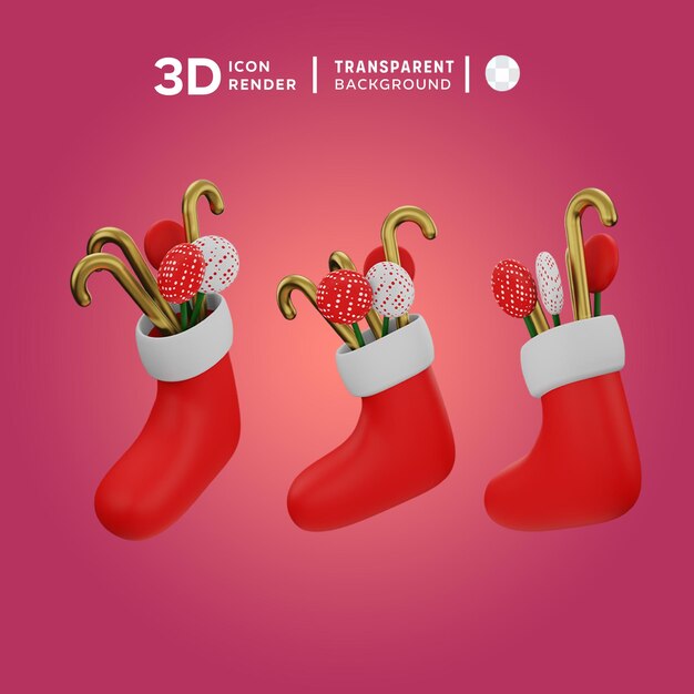 PSD iconos 3d de calcetines con dulces ilustración