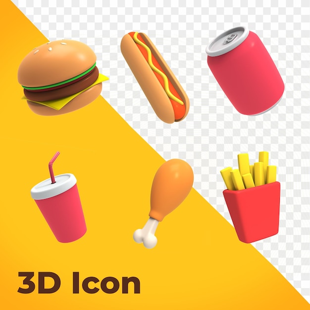 Iconos 3D de comida rápida