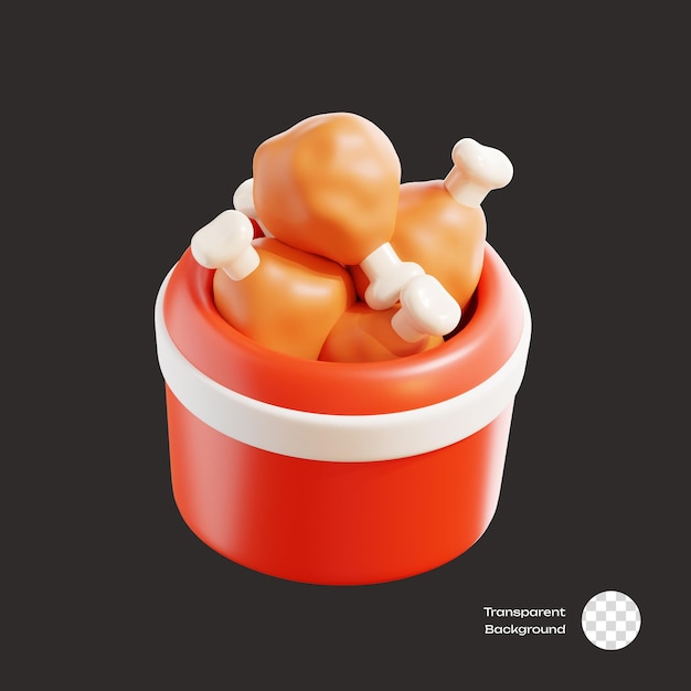 Iconos 3D de un cubo de pollo frito