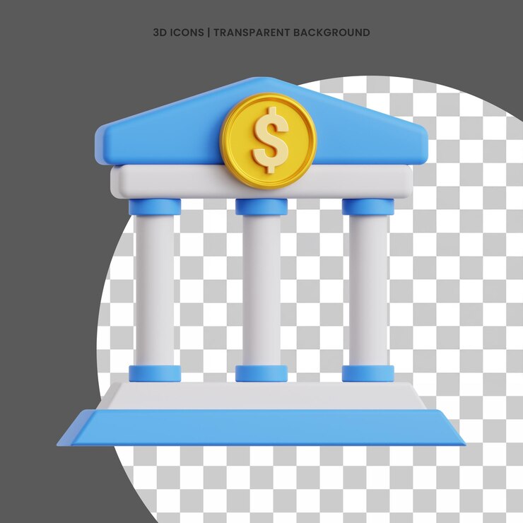 PSD iconos 3d edificio bancario con moneda que representa instituciones financieras y ahorros