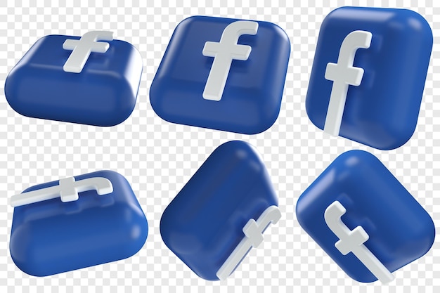 PSD iconos 3d de facebook en seis ilustraciones aisladas de ángulos diferentes