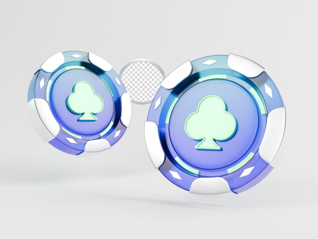 Iconos 3D de fichas de póquer con símbolos de club