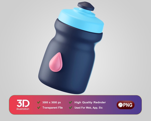 Iconos 3D de fitness y gimnasio Botella de agua