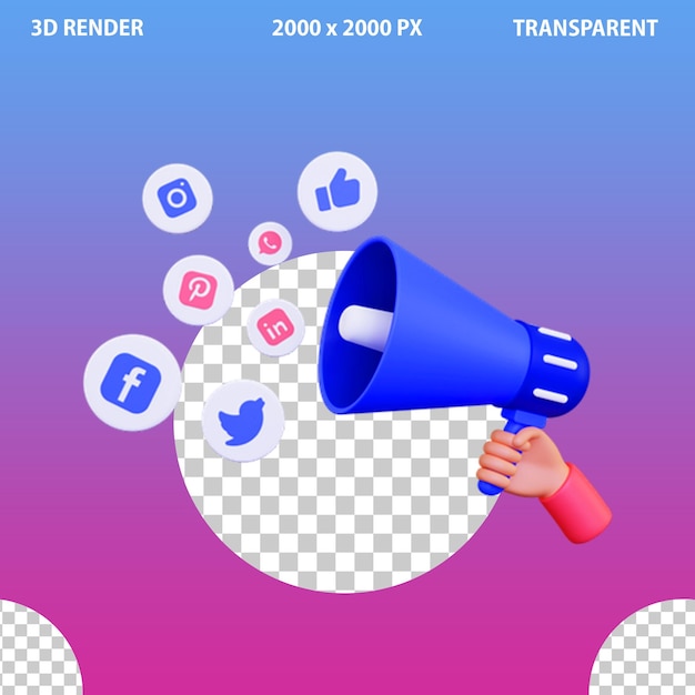 Iconos 3D de marketing digital y iconos de redes sociales en un fondo transparente aislado
