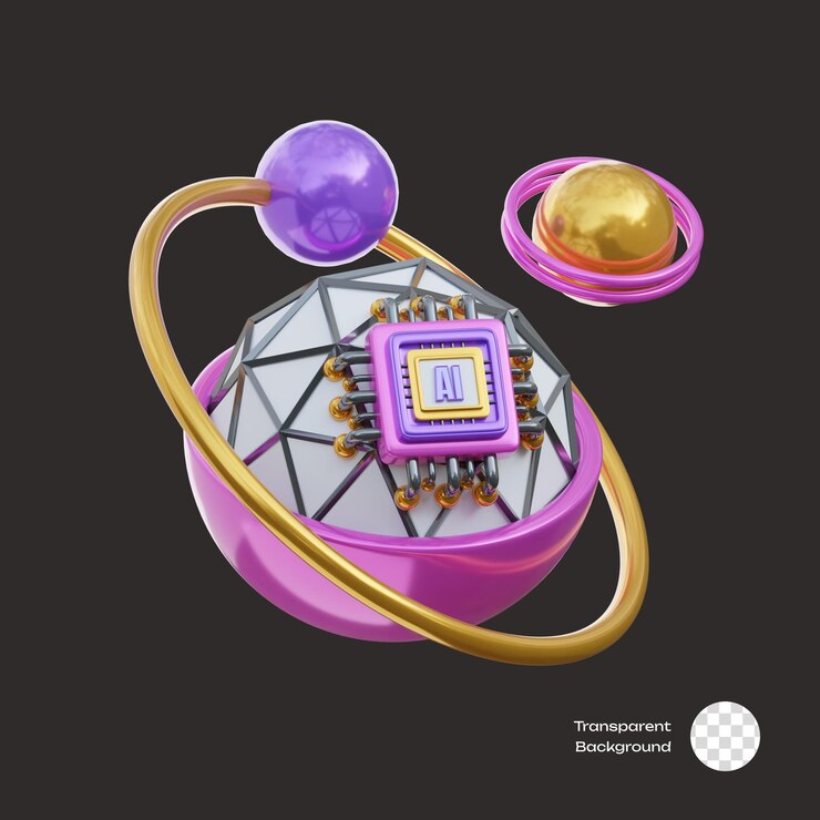 Iconos 3D de la meta-mundo de la IA