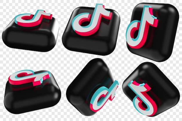 Iconos 3D de TikTok en seis ilustraciones aisladas de ángulos diferentes