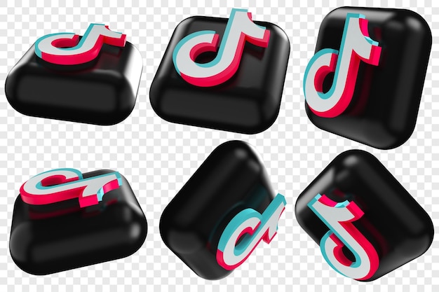 PSD iconos 3d de tiktok en seis ilustraciones aisladas de ángulos diferentes